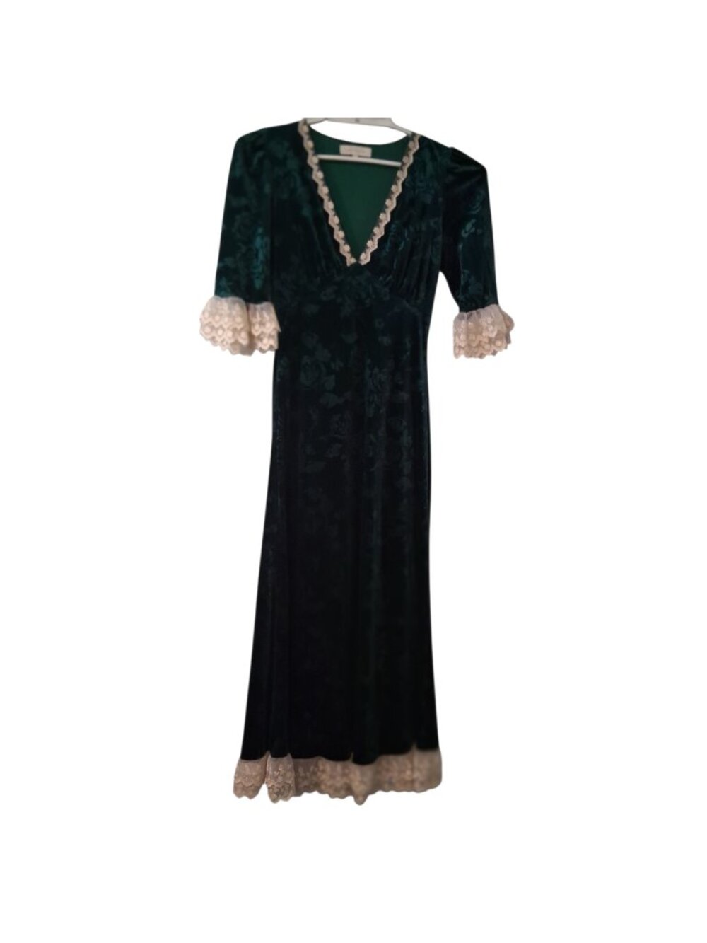Lait Collection Gwyneth embossed velvet maxi dress womens Small green lace